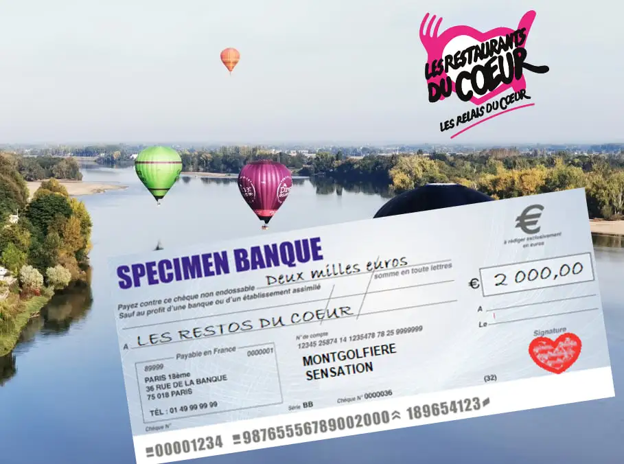 Chèque Montgolfière Sensation pour les Restos du coeur.