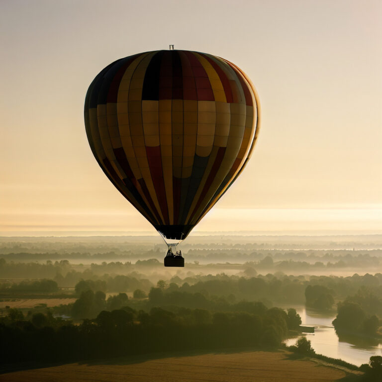 Montgolfière effectuant un vol au dessus de la Loire.