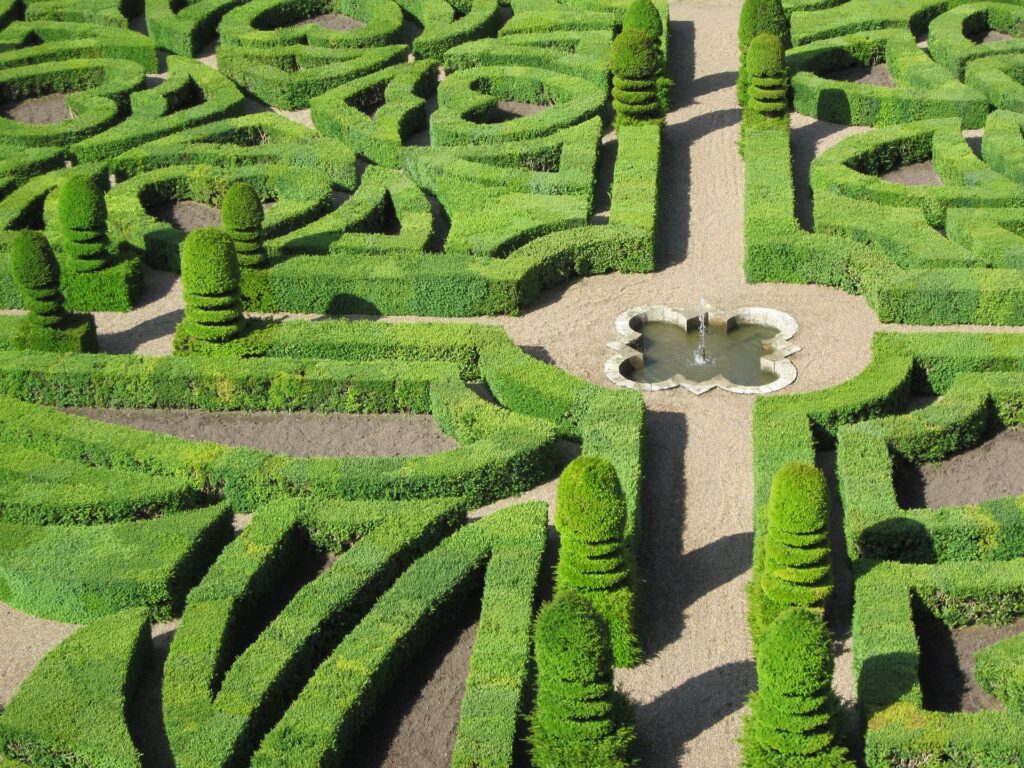 Vue aérienne des jardins de Villandry.