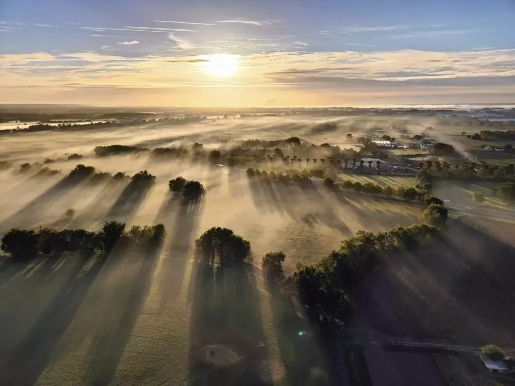 Brume au lever du soleil depuis le ciel